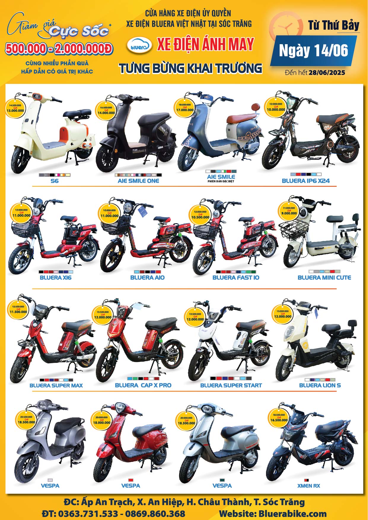 Chính thức khai trương – Cửa hàng Xe điện chính hãng Bluera Việt Nhật Ánh May tại Sóc Trăng 2 Khai trương cửa hàng xe điện chính hãng Bluera Việt Nhật Ánh May